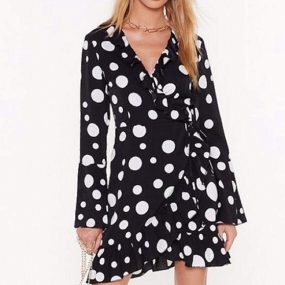 Nasty Gal Dot With Me Wrap Mini Dress - Picture 2 of 3